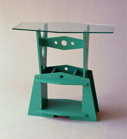 turquoise rectangular table with glass top